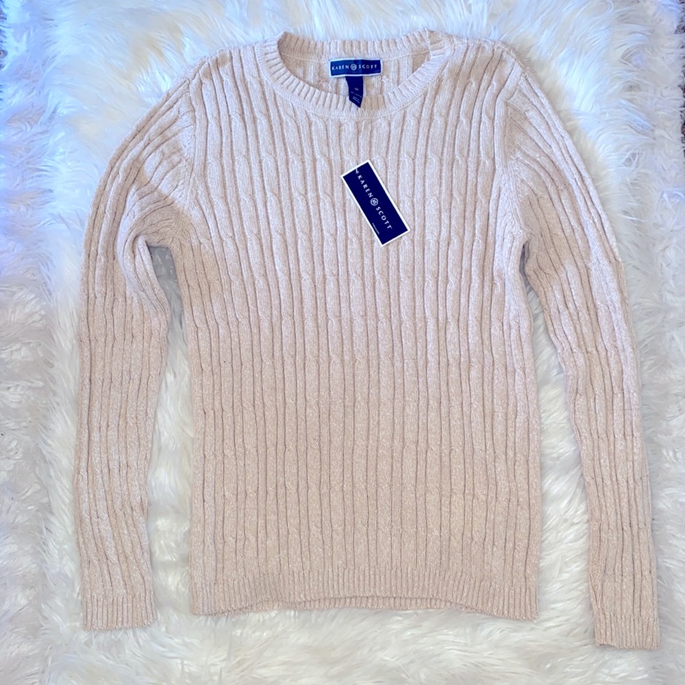 Karen Scott Khaki Long Sleeve Knit Sweater